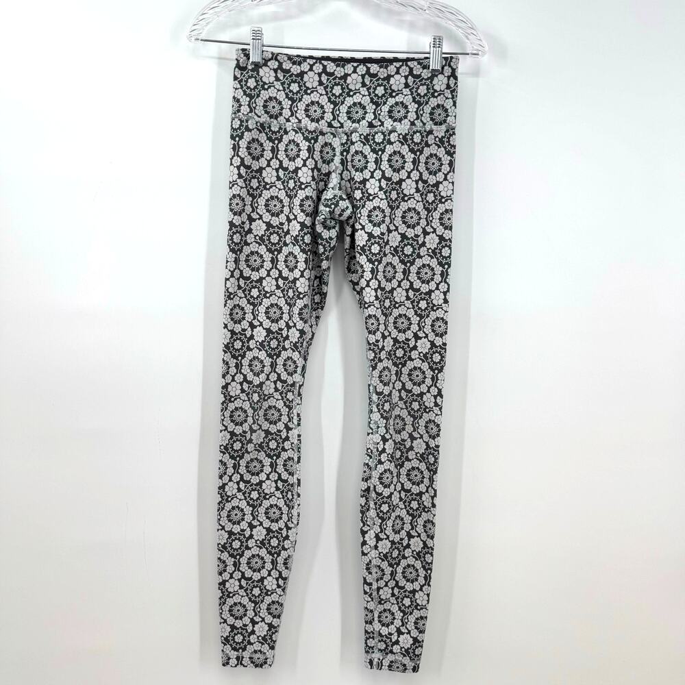 Lululemon Wunder Under Full Length Leggings 4 Twiggy Gray White Floral Nimbus